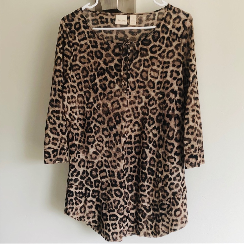 Chico’s Sheer Leopard Print Stretch Tunic
